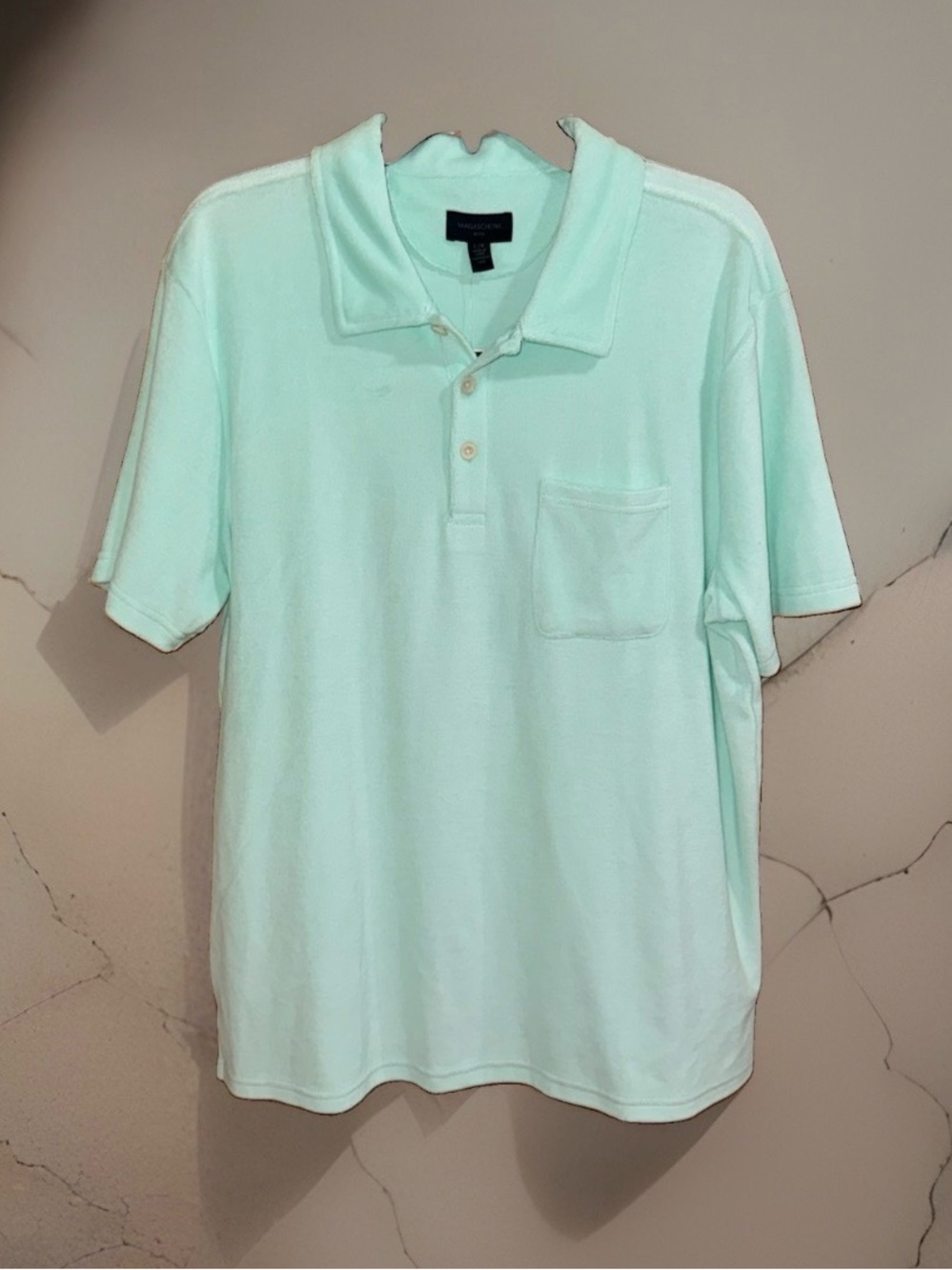 NWT Magaschoni Man Mint Green (Sea Breeze) Terrycloth Short-Sleeve Polo-L